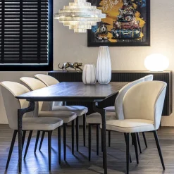 Trendy eetkamerstoel wit velours met zwart metalen poot><noscript><img width=