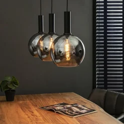 Trendy hanglamp met smoke/titanium glazen bollen><noscript><img width=