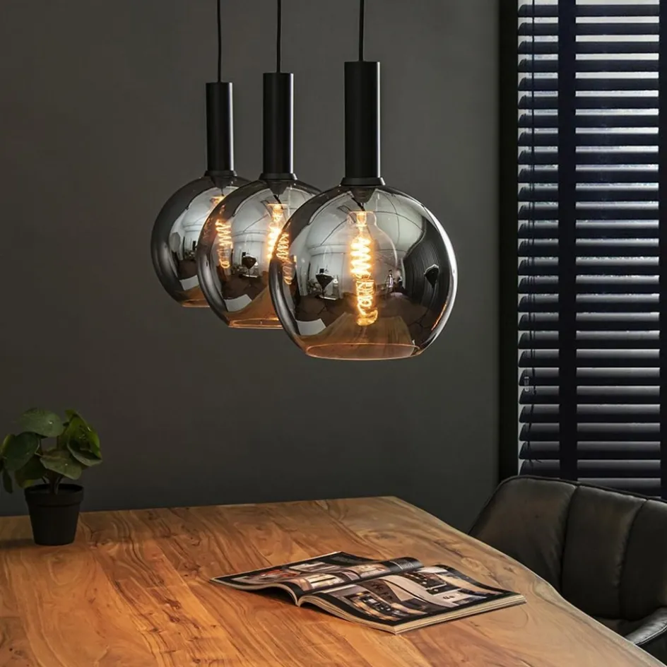 Trendy hanglamp met smoke/titanium glazen bollen>Straluma Online
