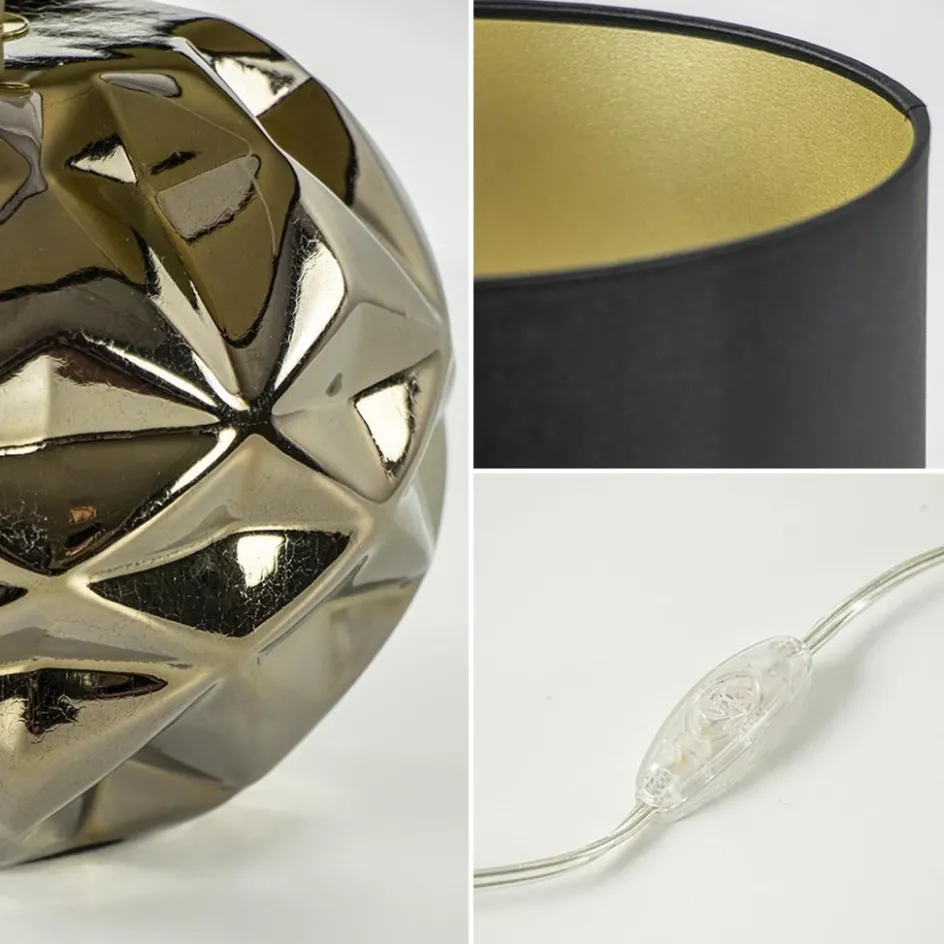 Trendy tafellamp keramiek goud met zwarte kap>Straluma Outlet