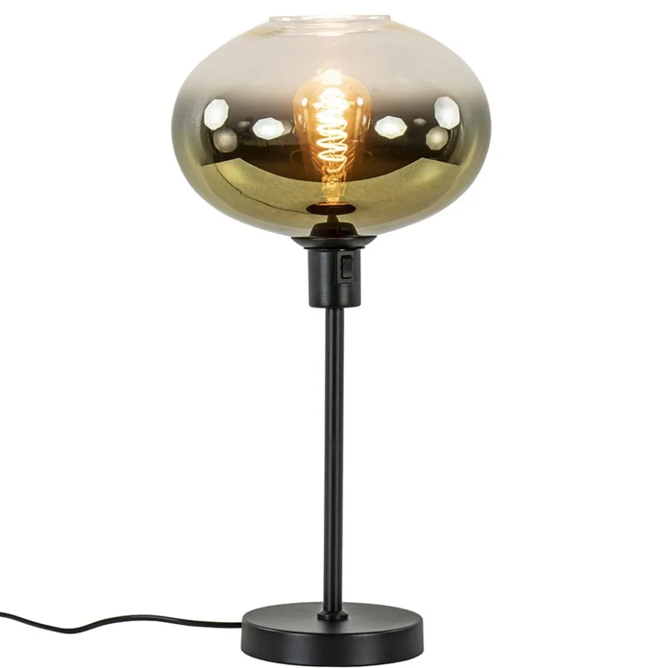 Trendy tafellamp zwart met glazen kap helder/goud>Straluma Discount