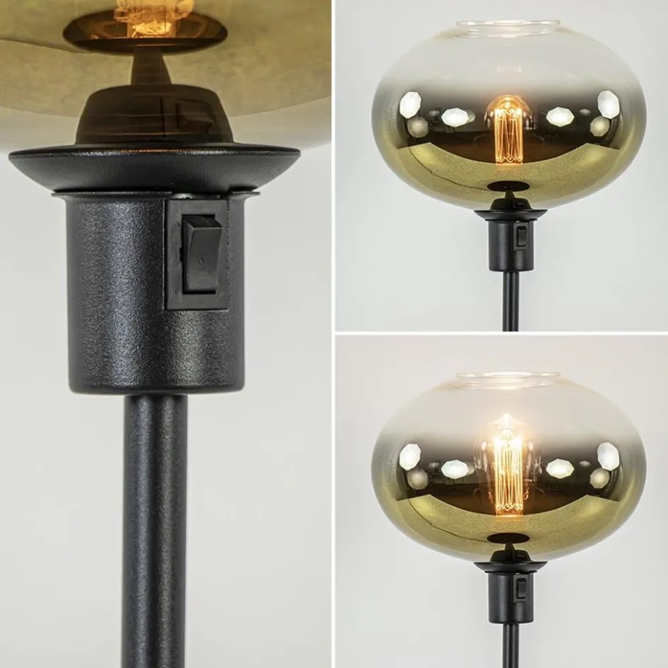 Trendy tafellamp zwart met glazen kap helder/goud>Straluma Discount