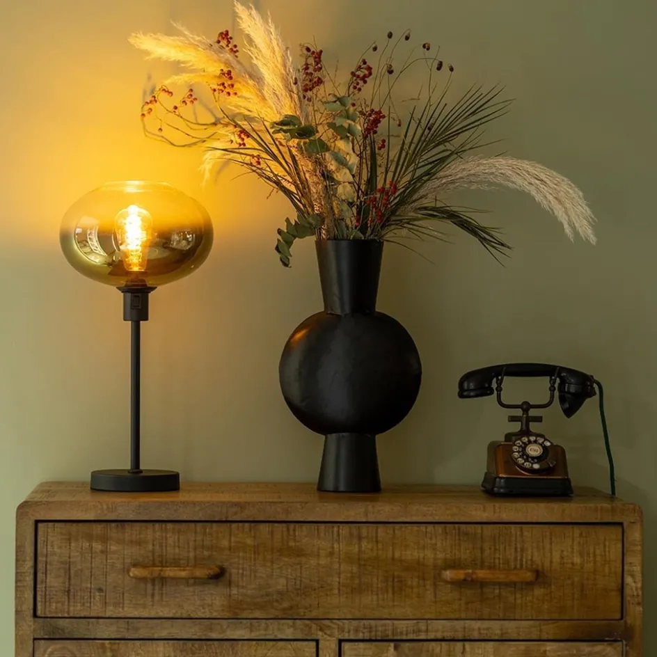 Trendy tafellamp zwart met glazen kap helder/goud>Straluma Discount