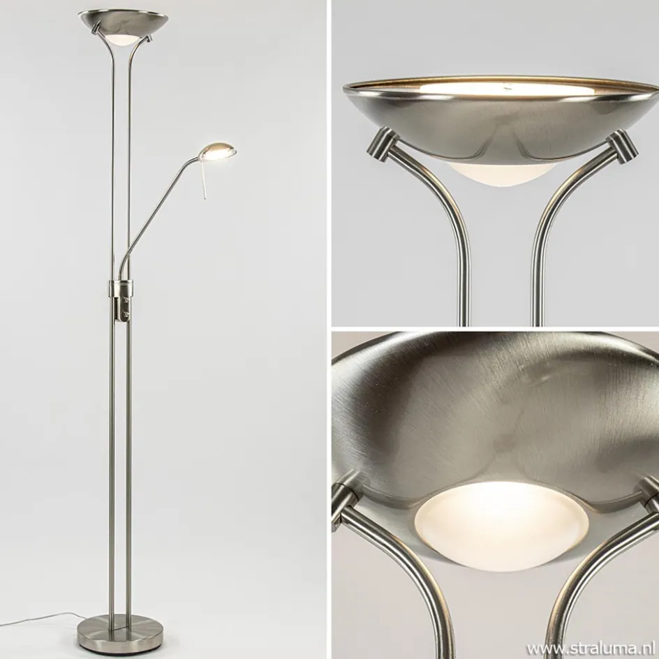 Uplighter met leesarm New Luna nikkel>Straluma