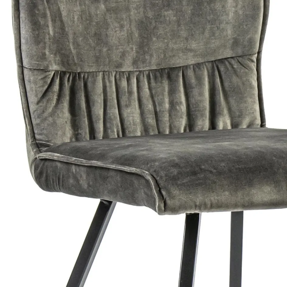 Velvet grijze eetkamerstoel met zwarte pootjes>Straluma Discount