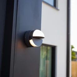 Verstelbare buitenlamp rond donker grijs inclusief LED><noscript><img width=