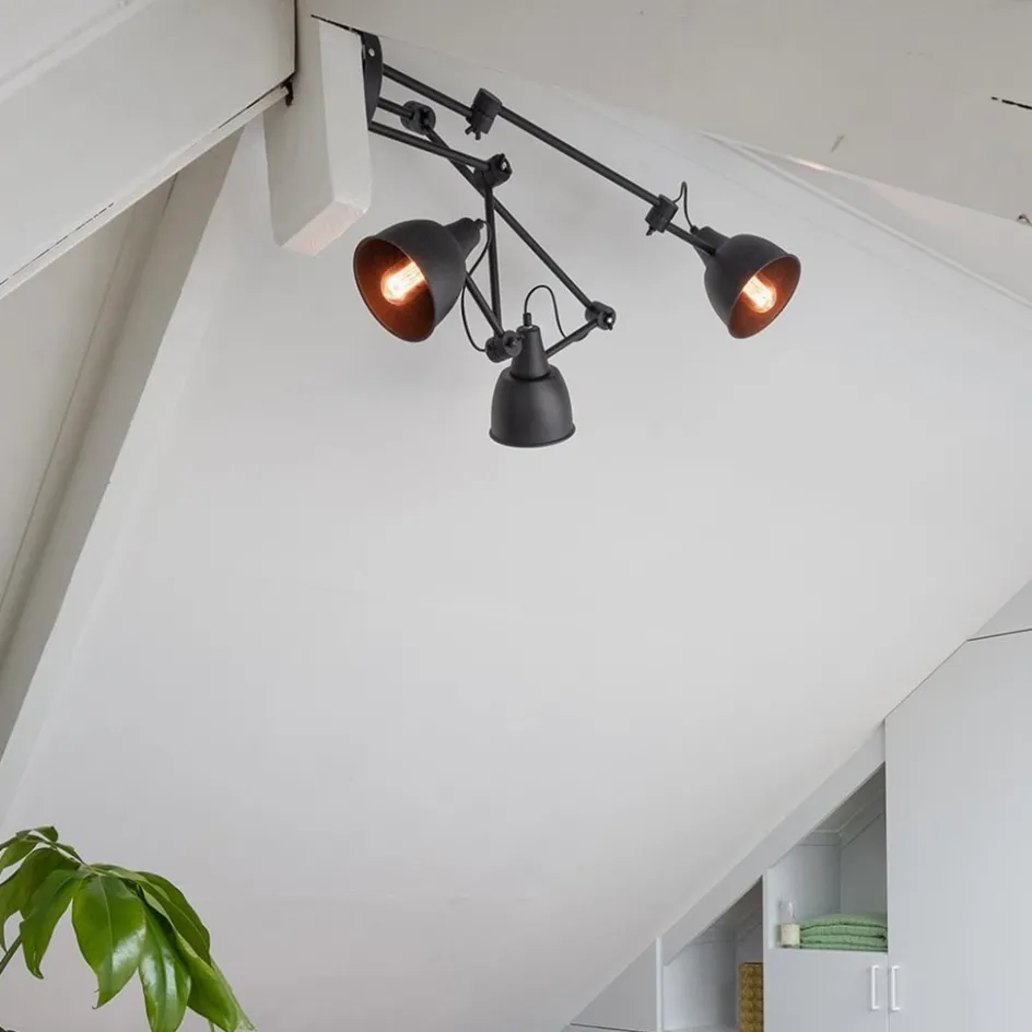 Verstelbare 3-lichts plafondlamp met zwarte kappen>Straluma Discount
