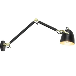 Verstelbare wandlamp mat zwart met gouden details>Straluma Clearance