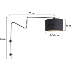 Verstelbare wandlamp met zwart/gouden kap><noscript><img width=