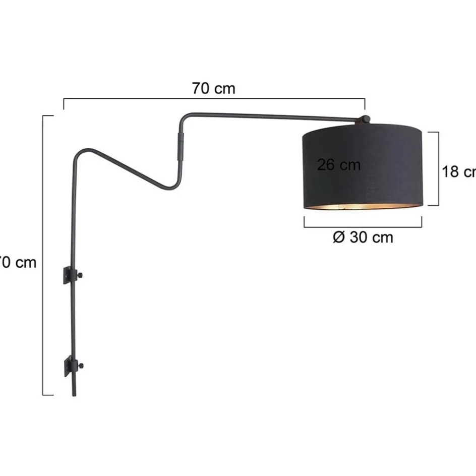 Verstelbare wandlamp met zwart/gouden kap>Straluma Outlet