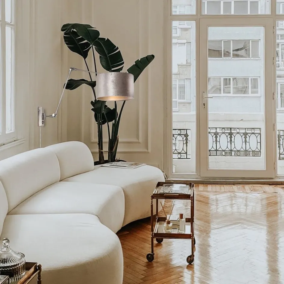 Verstelbare wandlamp staal met velourse kap zilver>Straluma Discount