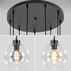 Videlamp / multipendel 9L zwart helder bolglas><noscript><img width=