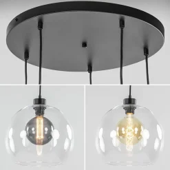 Videlamp / multipendel zwart met 5 helder glazen bollen><noscript><img width=