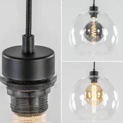 Videlamp / multipendel zwart met 5 helder glazen bollen><noscript><img width=