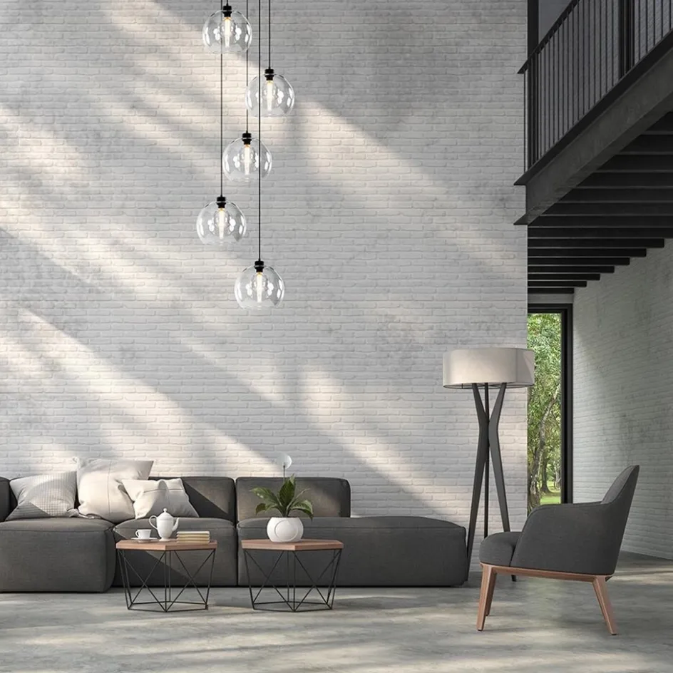 Videlamp / multipendel zwart met 5 helder glazen bollen>Straluma New