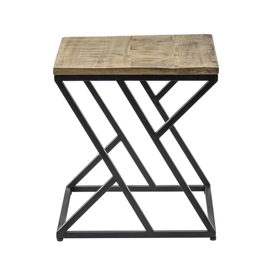 Vierkante bijzettafel zwart met mango hout>Straluma Outlet