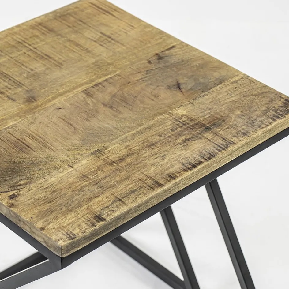 Vierkante bijzettafel zwart met mango hout>Straluma Outlet