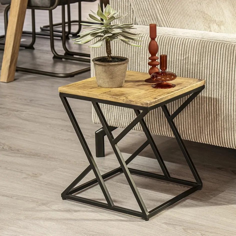 Vierkante bijzettafel zwart met mango hout>Straluma Outlet