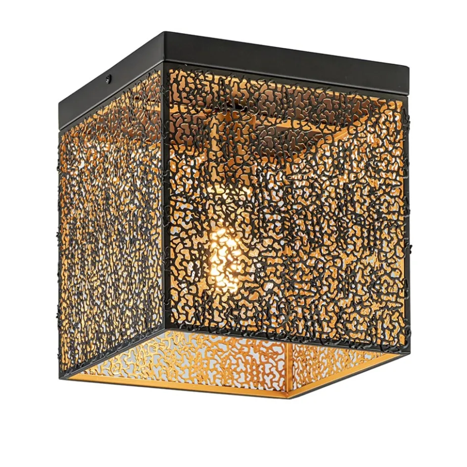 Vierkante plafondlamp zwart met gouden binnenzijde>Straluma Best
