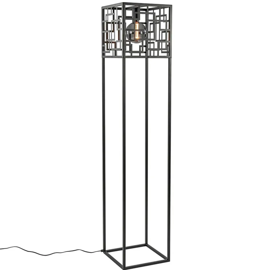 Vierkante vloerlamp mat zwart metaal>Straluma