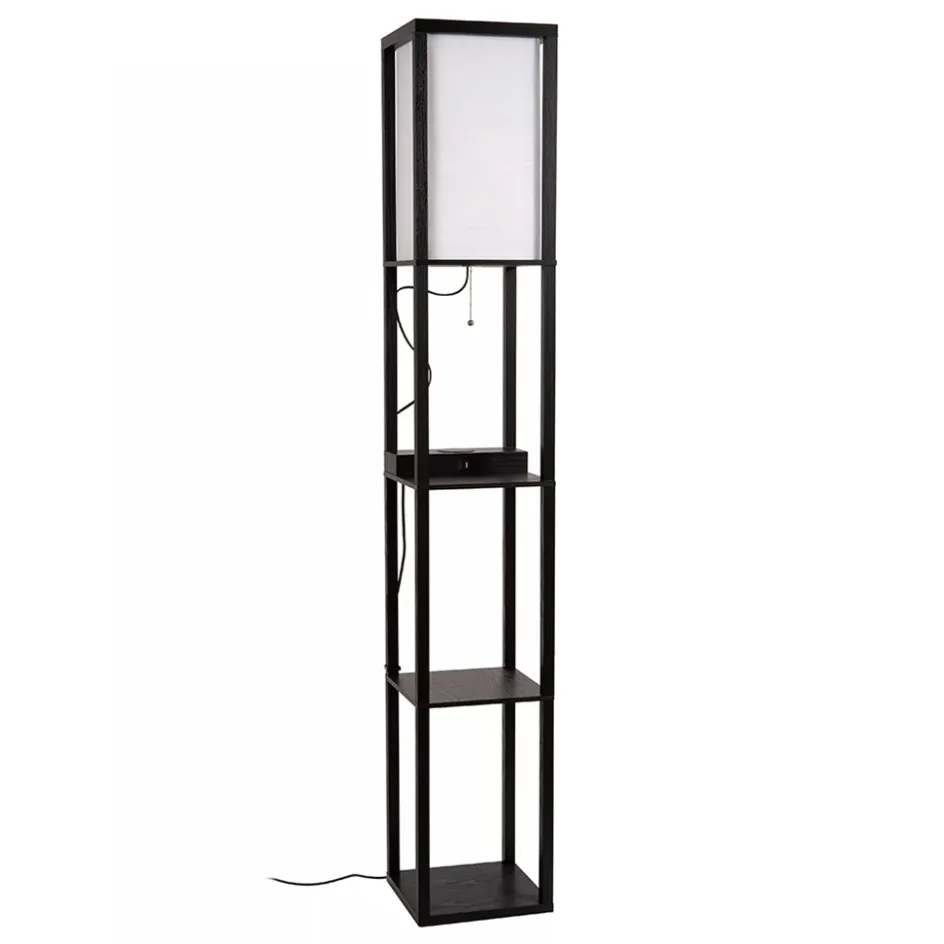 Vierkante vloerlamp zwart met beige kap en oplaadplatform>Straluma New