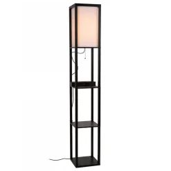 Vierkante vloerlamp zwart met beige kap en oplaadplatform>Straluma New