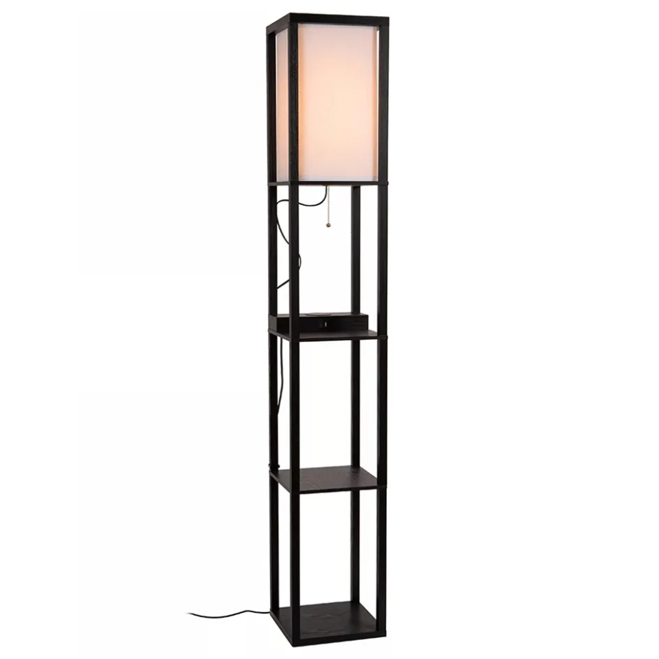 Vierkante vloerlamp zwart met beige kap en oplaadplatform>Straluma New