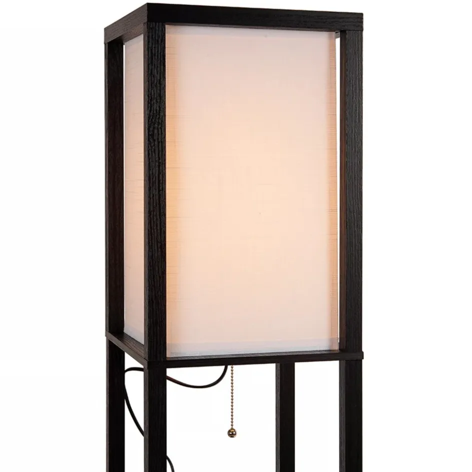 Vierkante vloerlamp zwart met beige kap en oplaadplatform>Straluma New