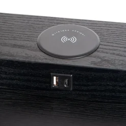 Vierkante vloerlamp zwart met beige kap en oplaadplatform><noscript><img width=