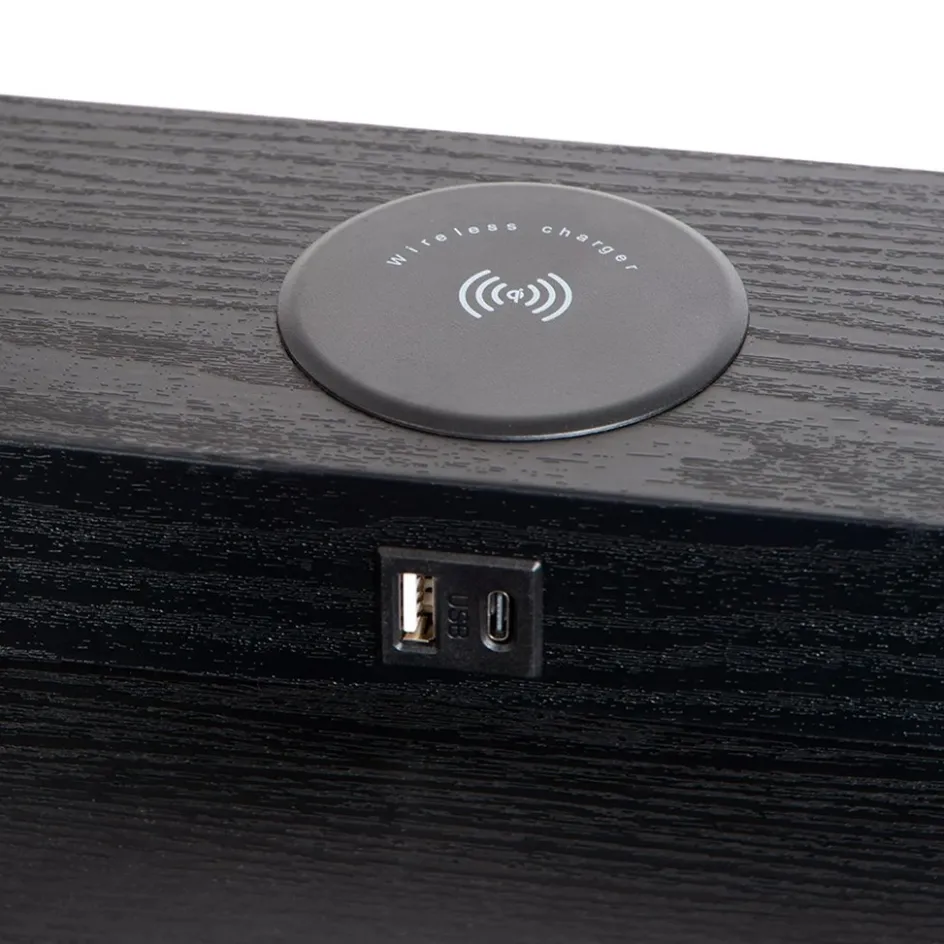 Vierkante vloerlamp zwart met beige kap en oplaadplatform>Straluma New