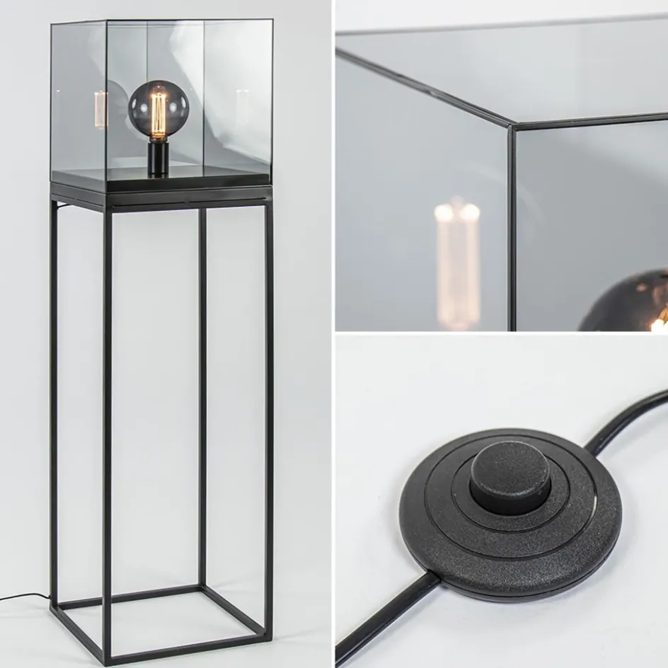 Vloerlamp Askjer kubus zwart/smoke glas>Straluma Outlet