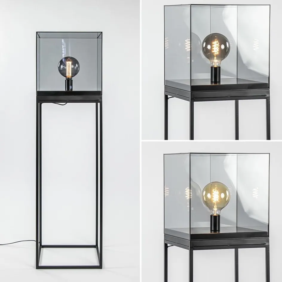 Vloerlamp Askjer kubus zwart/smoke glas>Straluma Outlet