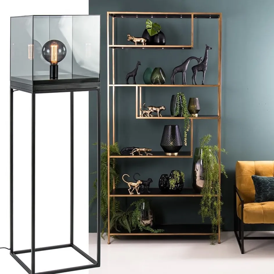 Vloerlamp Askjer kubus zwart/smoke glas>Straluma Outlet