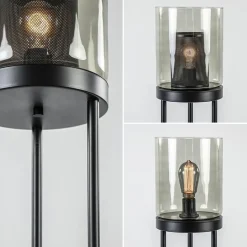 Vloerlamp cilinder mat zwart met smoke glazen kap><noscript><img width=