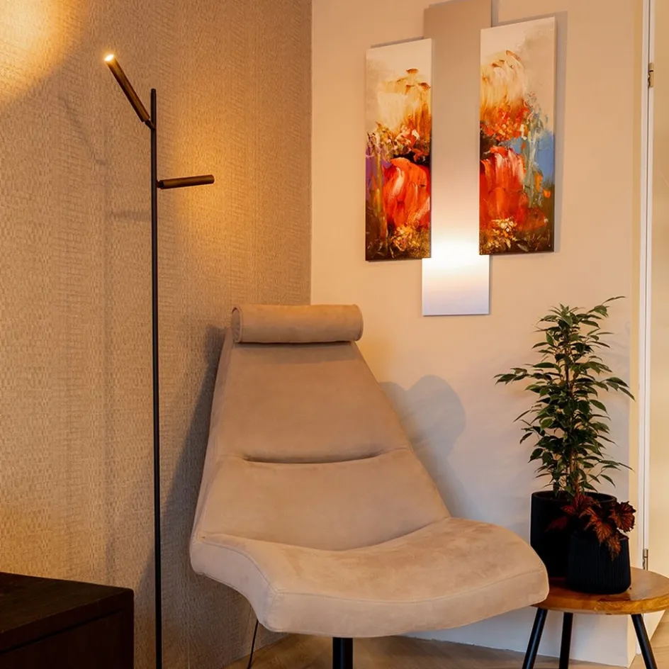 Vloerlamp Flute 2L zwart/brons 2xpushdim dtw>Straluma New