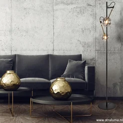 Vloerlamp Globe 2-L zwart/goud smokeglas><noscript><img width=