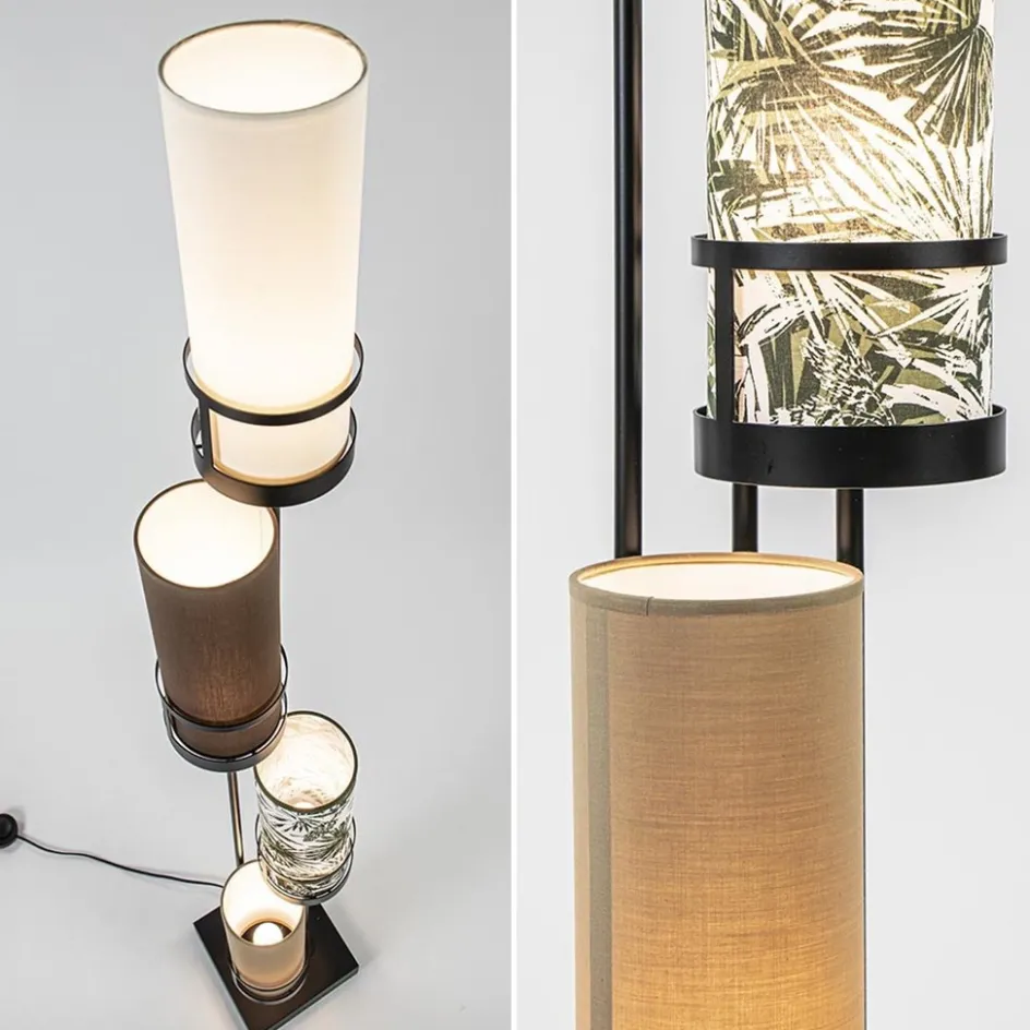 Vloerlamp 4L zwart + cilinder kappen bruin>Straluma Clearance