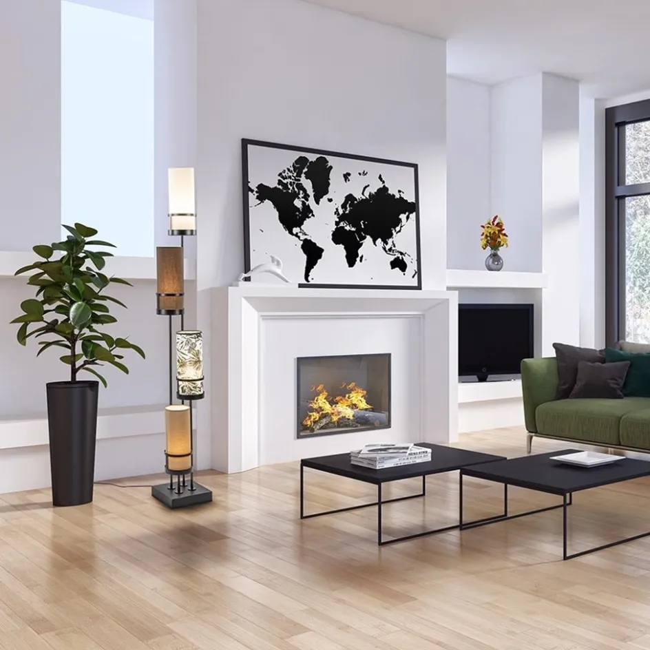 Vloerlamp 4L zwart + cilinder kappen bruin>Straluma Clearance