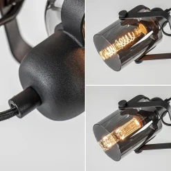 Vloerlamp mat zwart met titanium glazen kappen><noscript><img width=