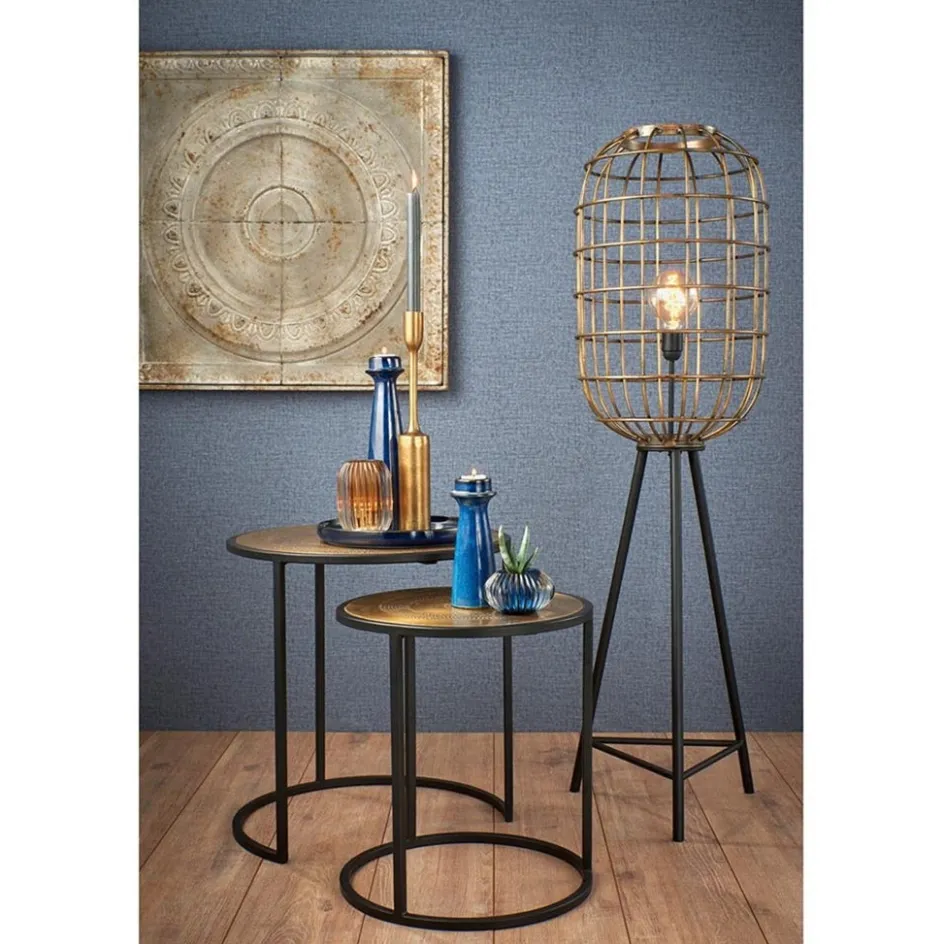 Vloerlamp oud-brons zwart kooi>Straluma Sale