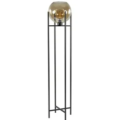 Vloerlamp zwart + amber glazen bol>Straluma Outlet