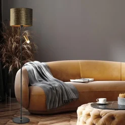 Vloerlamp zwart/goud met kap brons/goud></noscript>Straluma New