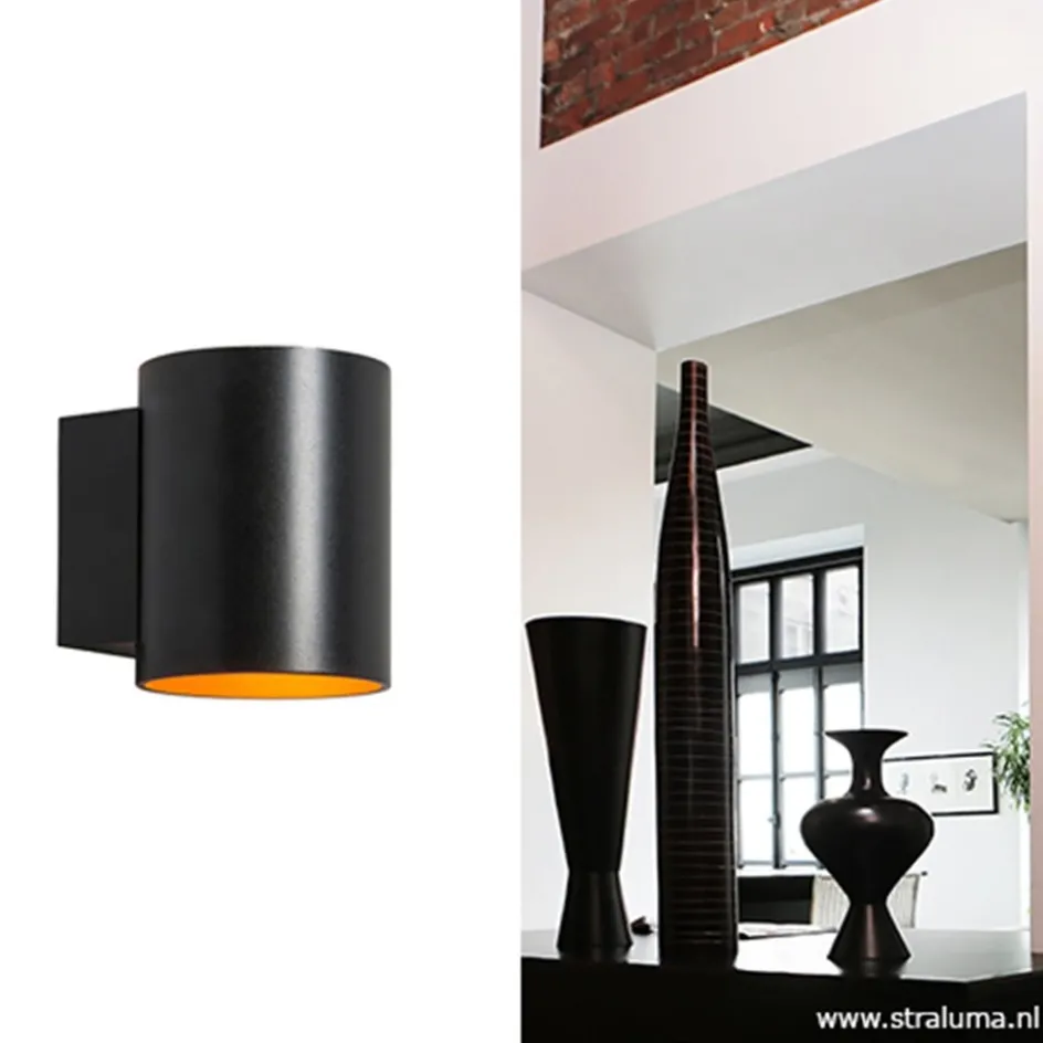 Wandlamp cilinder zwart/goud>Straluma Online