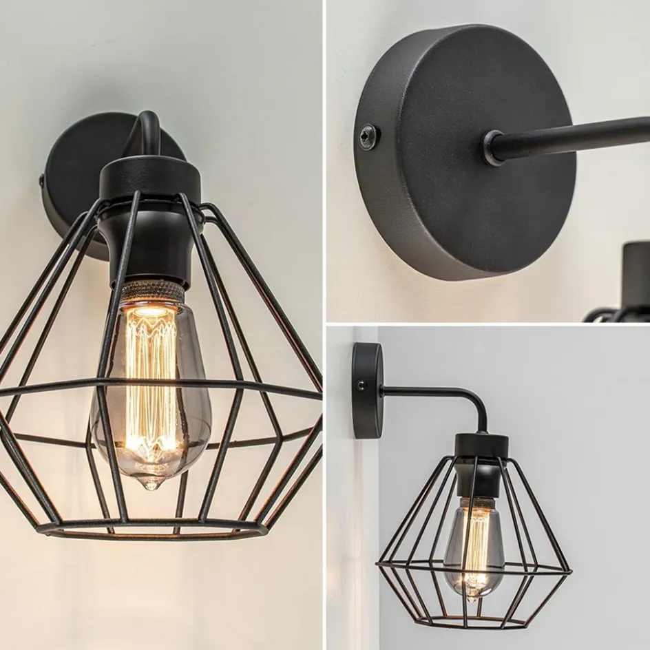 Wandlamp draadkorf zwart>Straluma