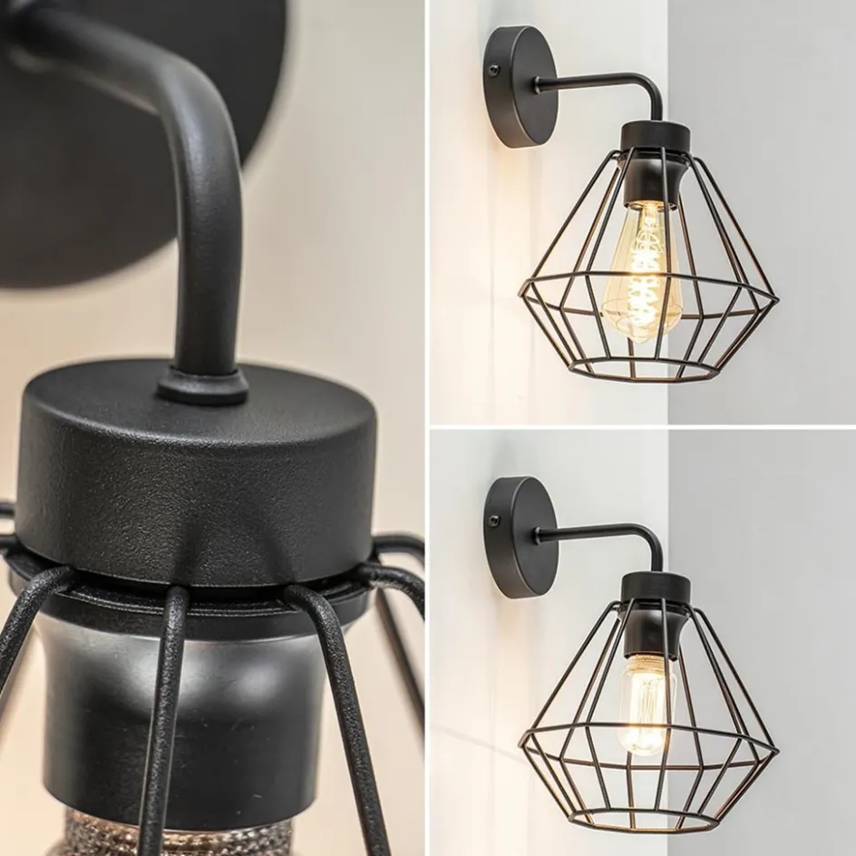 Wandlamp draadkorf zwart>Straluma