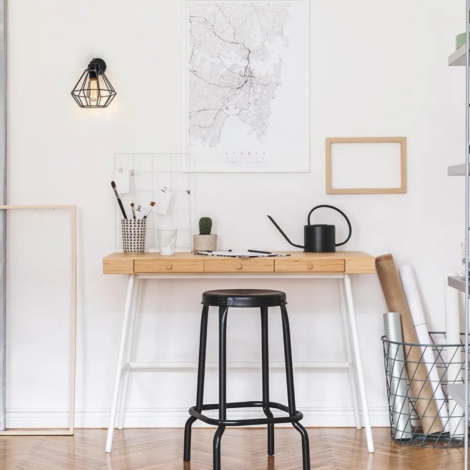 Wandlamp draadkorf zwart>Straluma