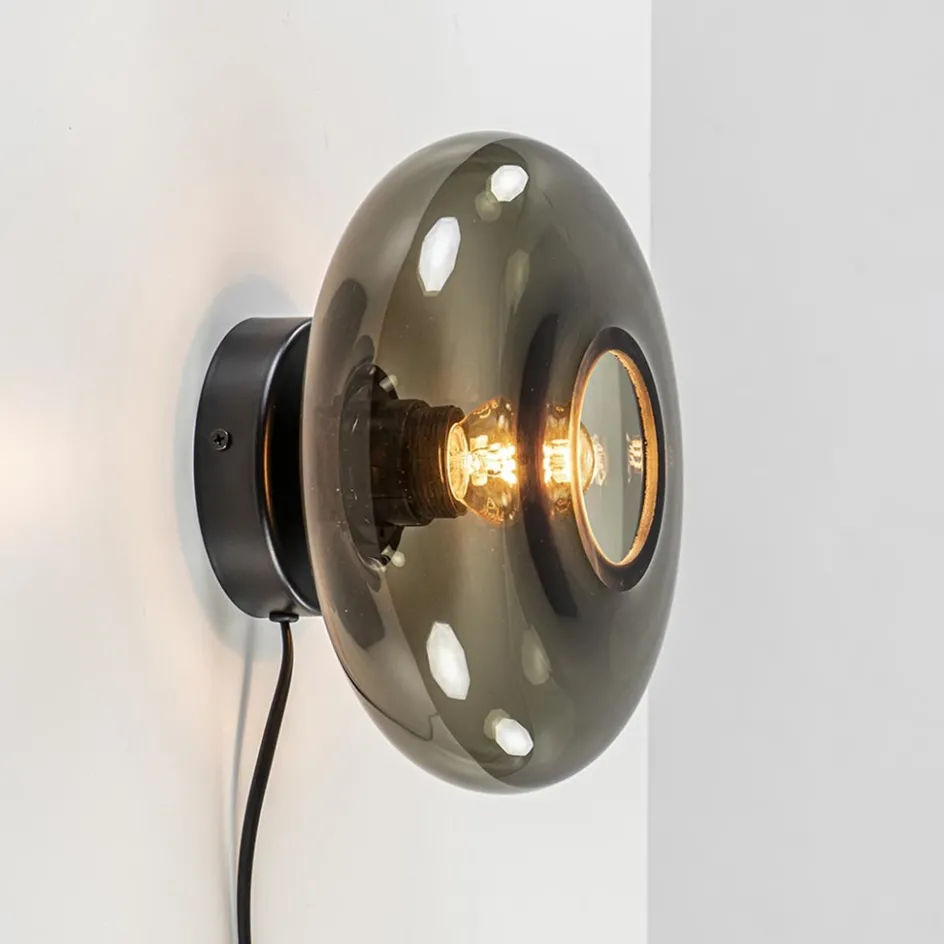 Wandlamp Hoseki zwart + smoke glas>Straluma Online