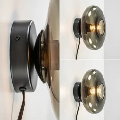 Wandlamp Hoseki zwart + smoke glas><noscript><img width=