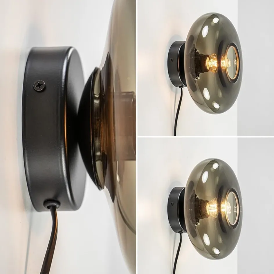 Wandlamp Hoseki zwart + smoke glas>Straluma Online