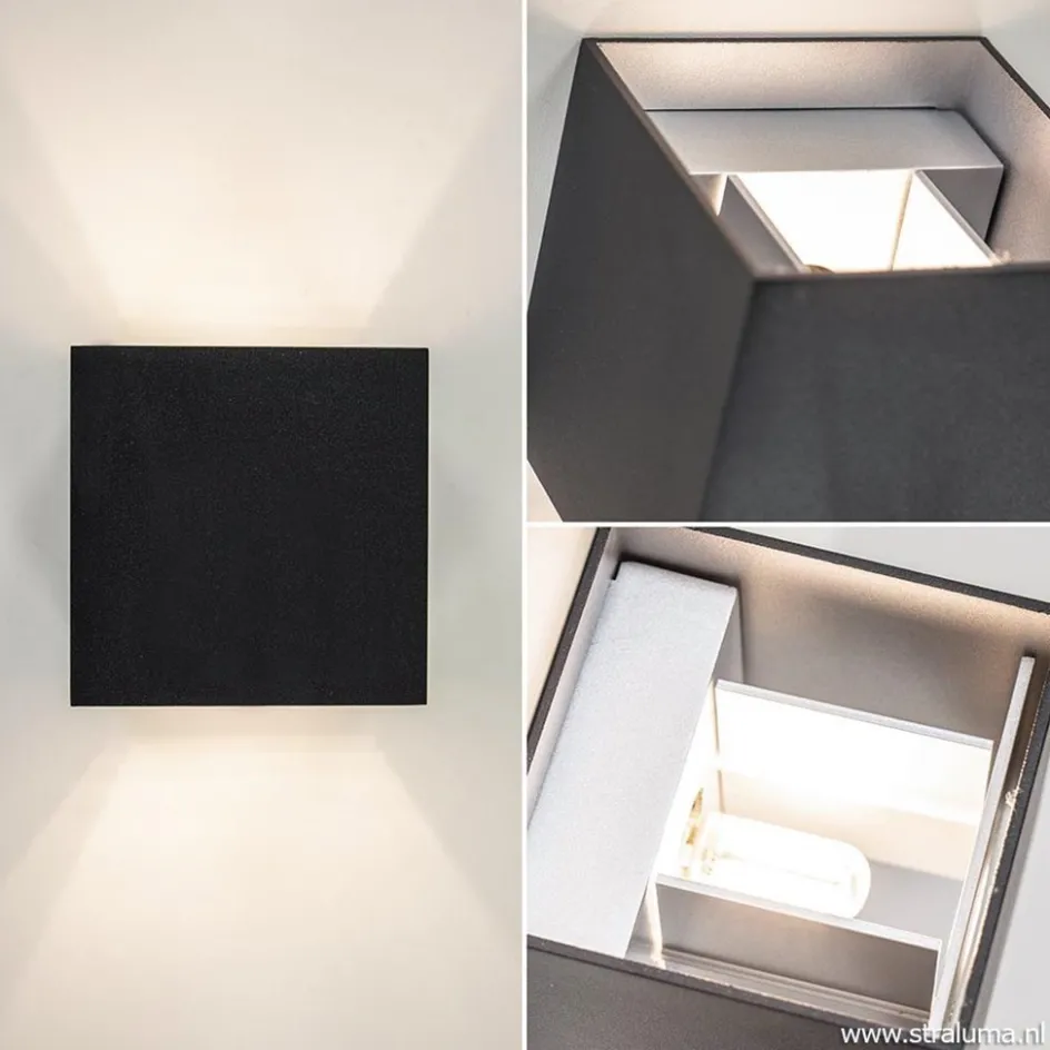 Wandlamp kubus verst. zwart/grijs ex.g9>Straluma